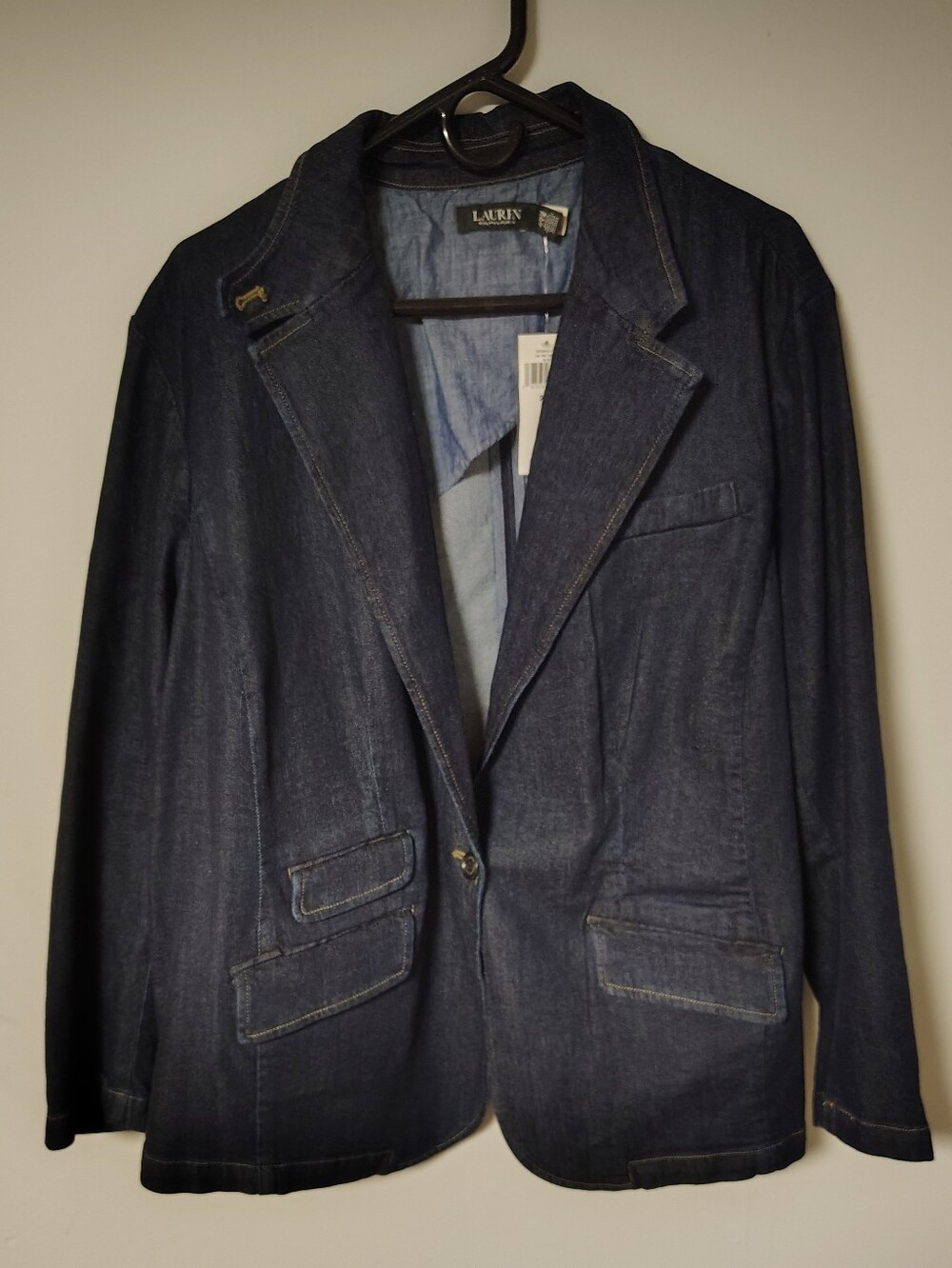 NWT Lauren Ralph Lauren Denim Blazer Jacket Single Button City Blue Plus 20W